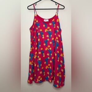 Peach Love California Cactus Flower Sleeveless Swing Dress in Pink Size Medium